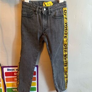 Off-White Kids Denim Jeans with Yellow Side Stripes
